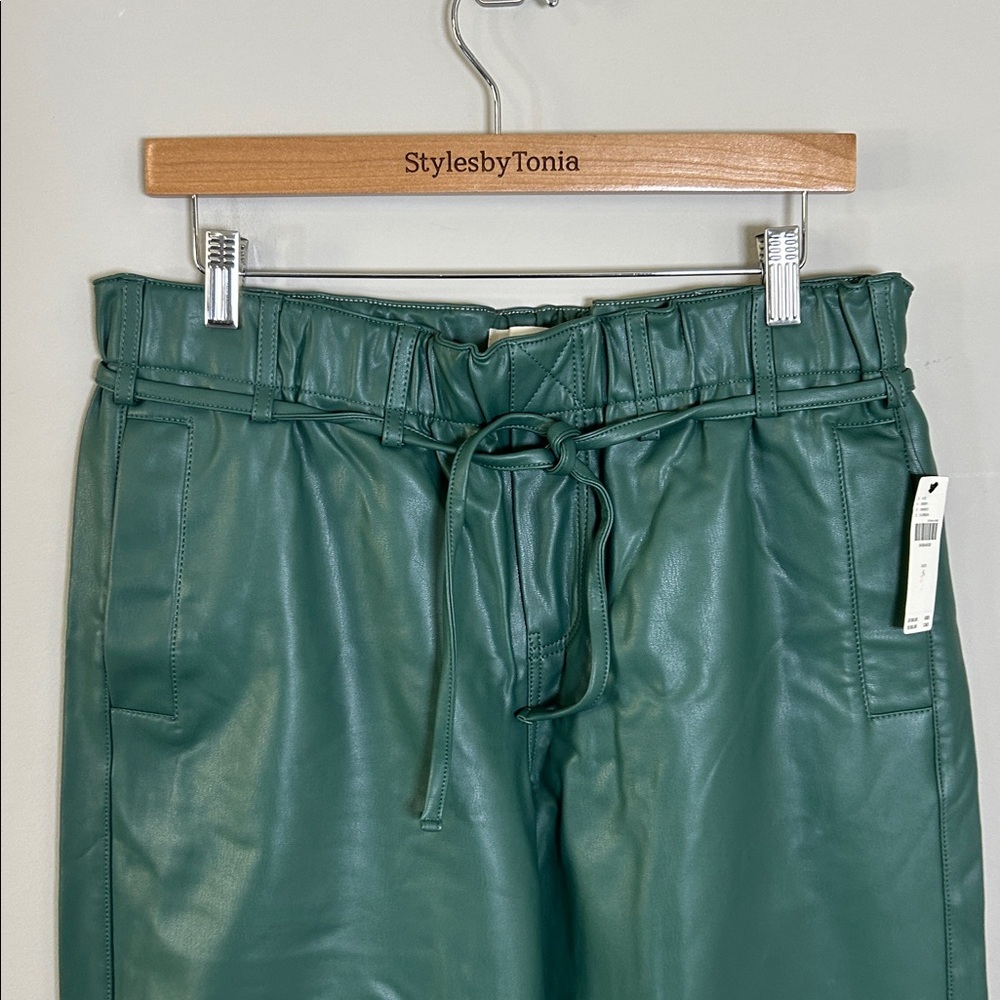 Anthropologie Pilcro Faux Leather Soft Parachute Pants Dark Green Sz S NEW - Picture 6 of 15